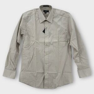 NEW Omega Italy Dress‎ Shirt Mens Small 14-14.5 32/33 Beige Cotton Stretch